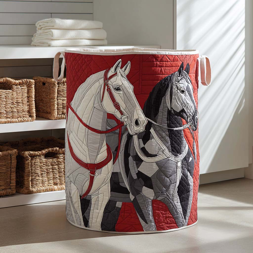 Crimson Pair Quilted Laundry Basket Home Decor Shop Gifts For A Horse Person