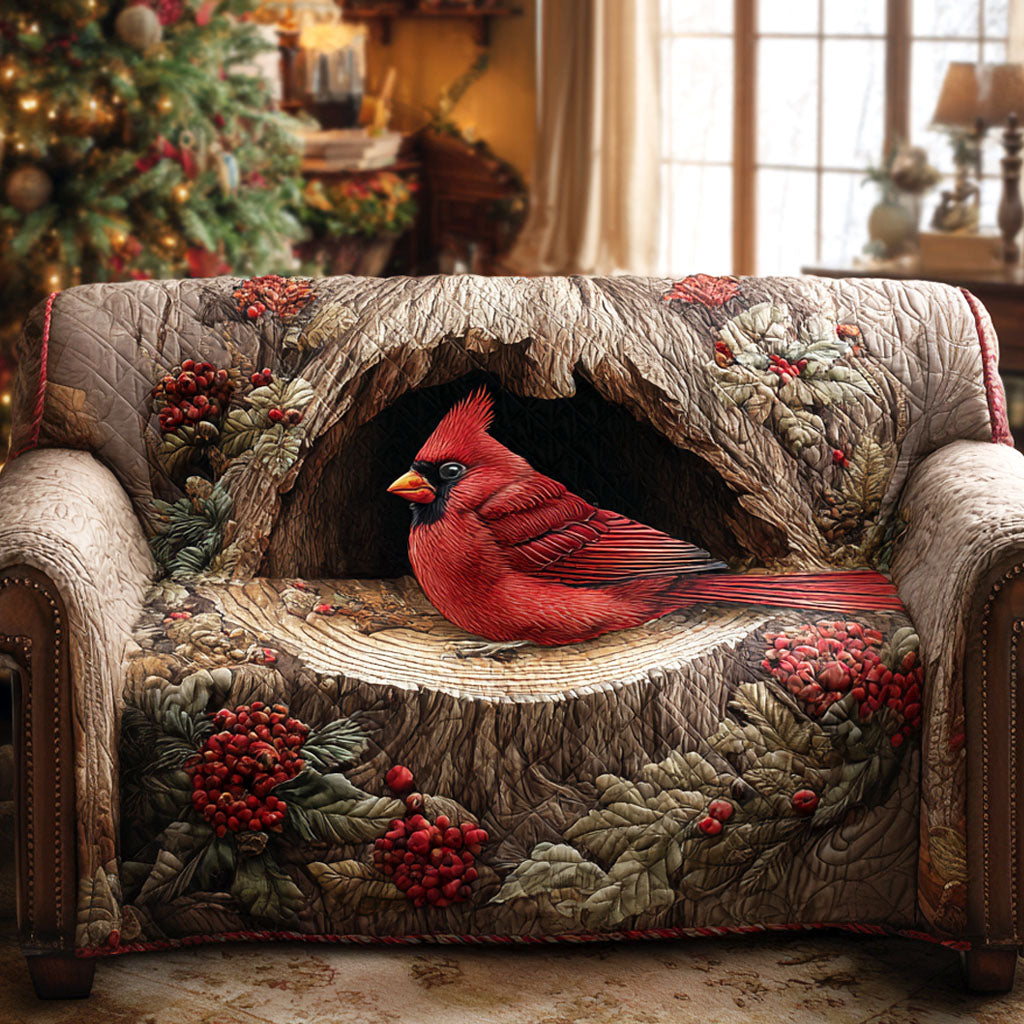 Crimson Refuge Quilted Sofa Cover Christmas Home Decor Cardinal Christmas Gift
