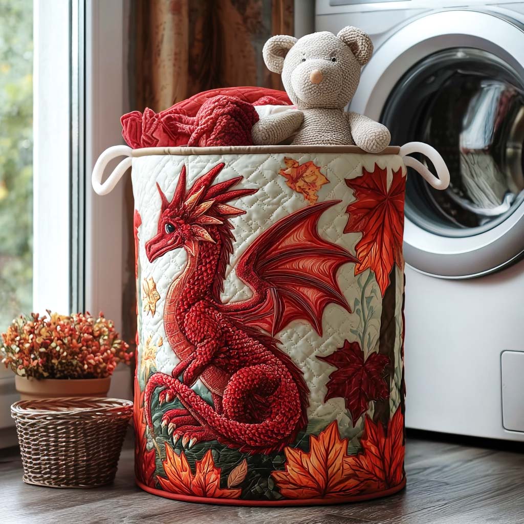 Crimson Roar Quilted Laundry Basket Folding Laundry Hamper Birthday Gifts For Dragon Lovers