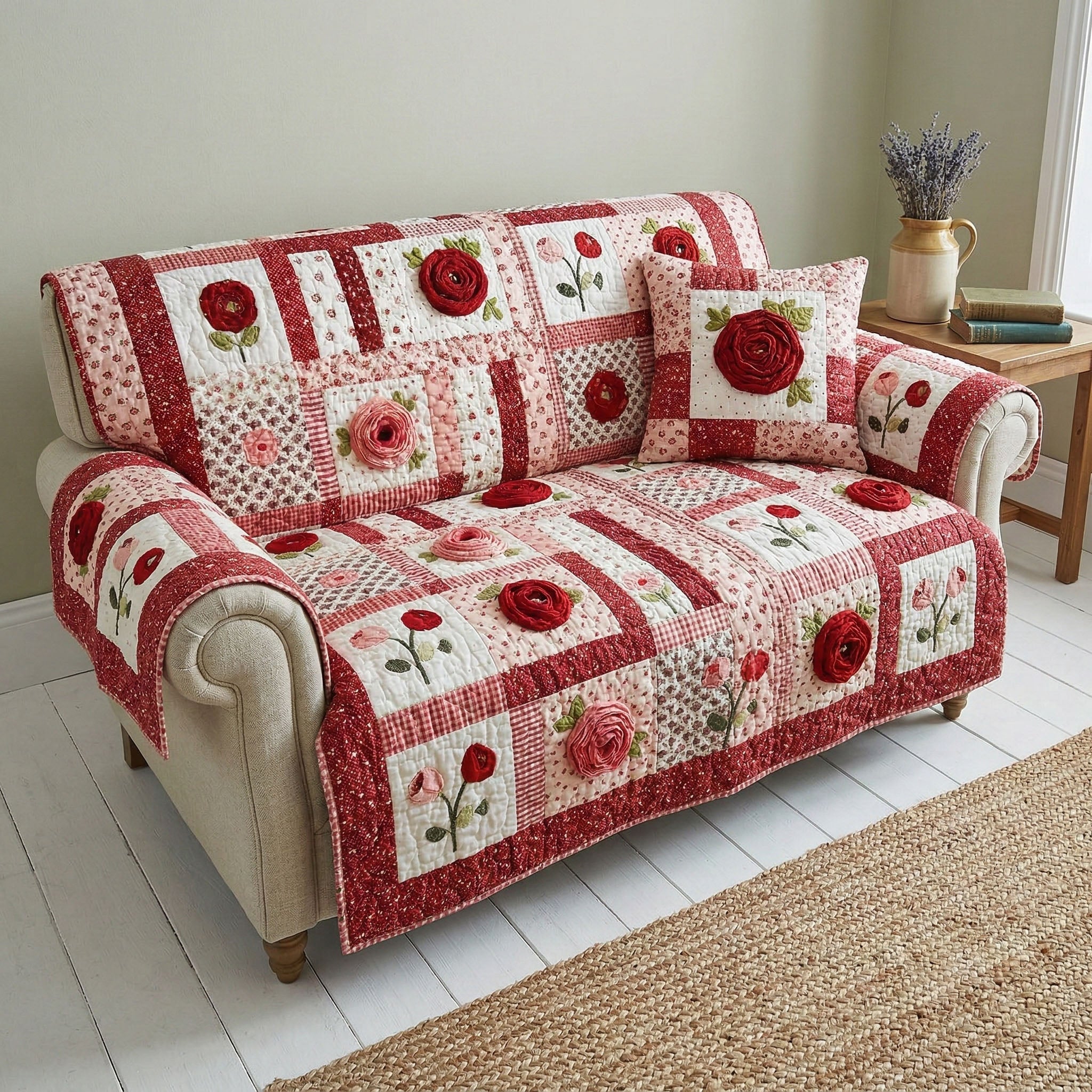 Crimson Rose Heirloom Quilted Sofa Cover Best Slipcovered Sofas Best Gifts For Farmers