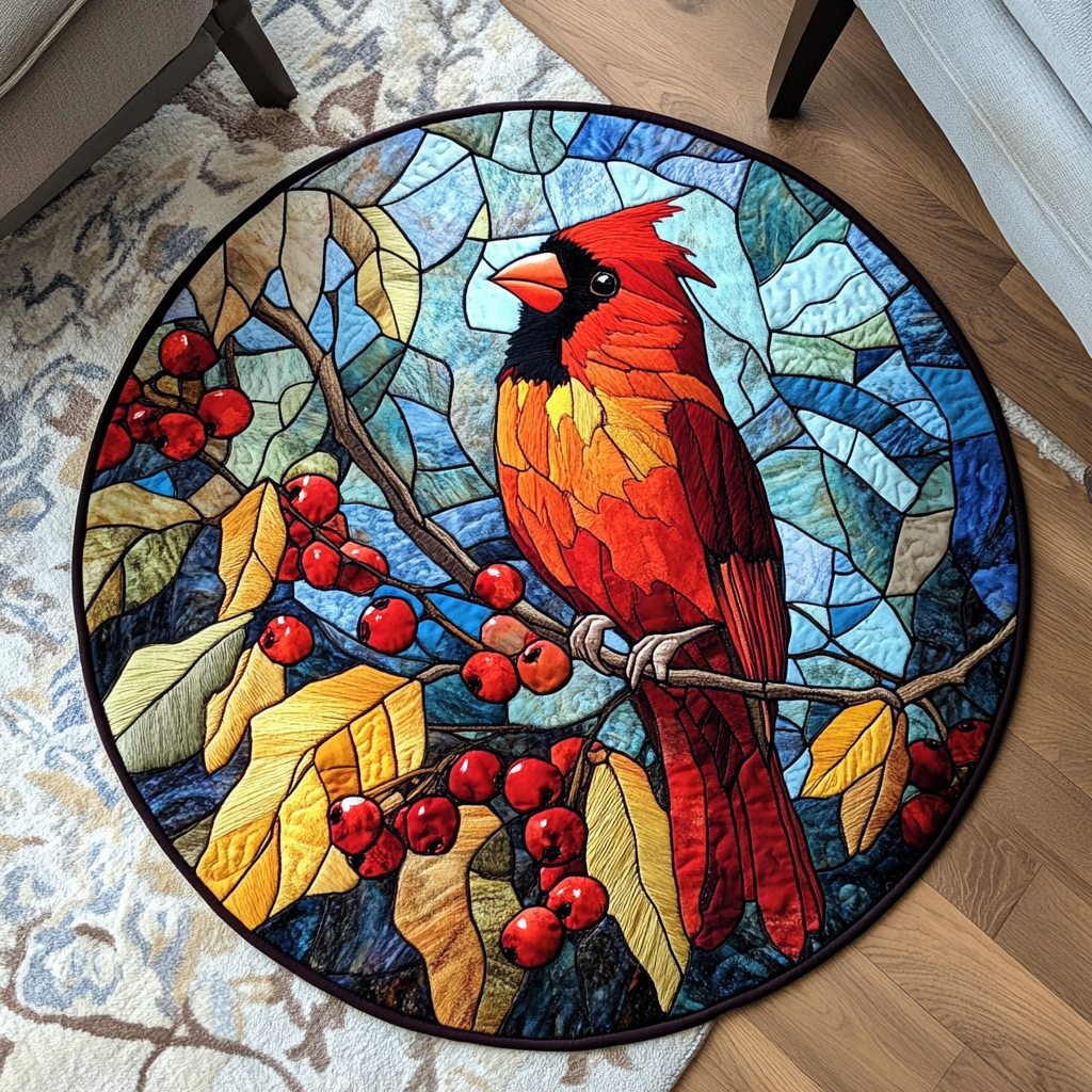 Crimson Serenade Quilted Round Mat Home Decor Items Unique Cardinal Bird Gifts