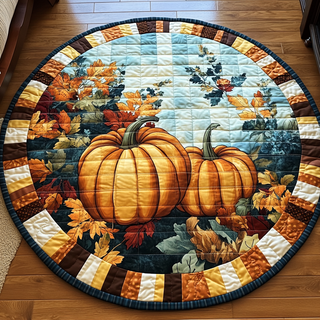 Crisp Leaves Quilted Round Mat Round Kitchen Mat Gift For Mid Autumn Festival