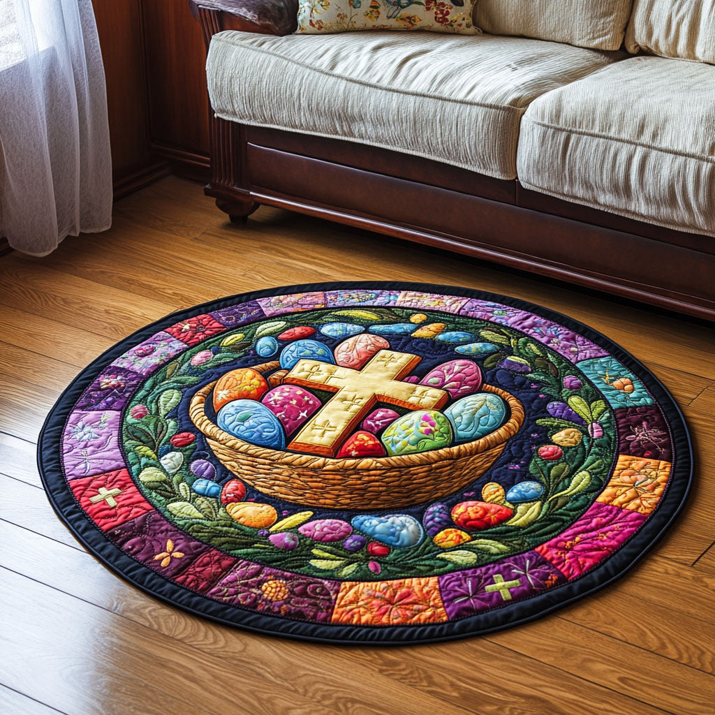Cross And Eggs Quilted Round Mat Round Area Rugs For Living Room Easter Presents For Family
