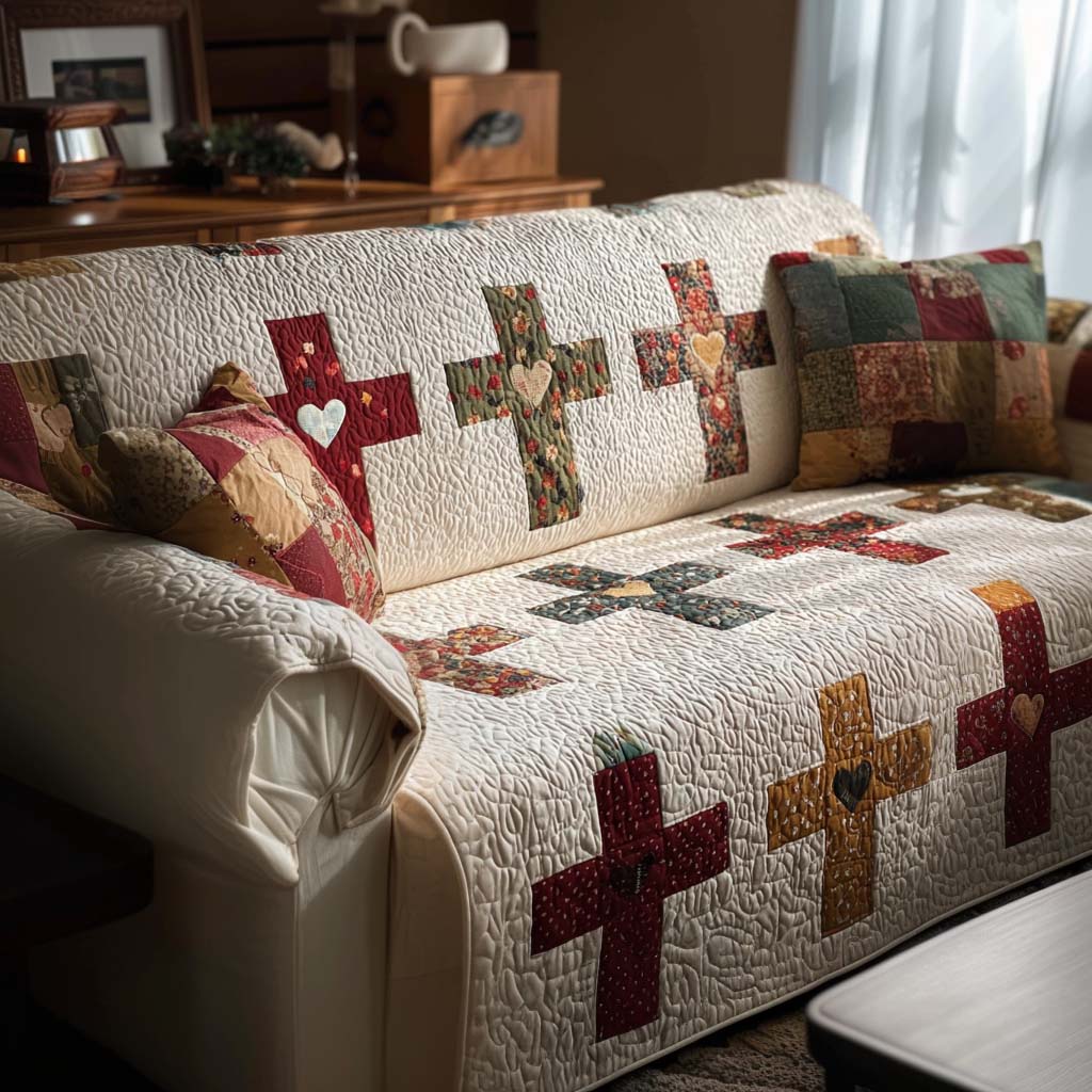 Cross of Grace Quilted Sofa Cover Couch Cushion Covers Christian Christmas Gifts