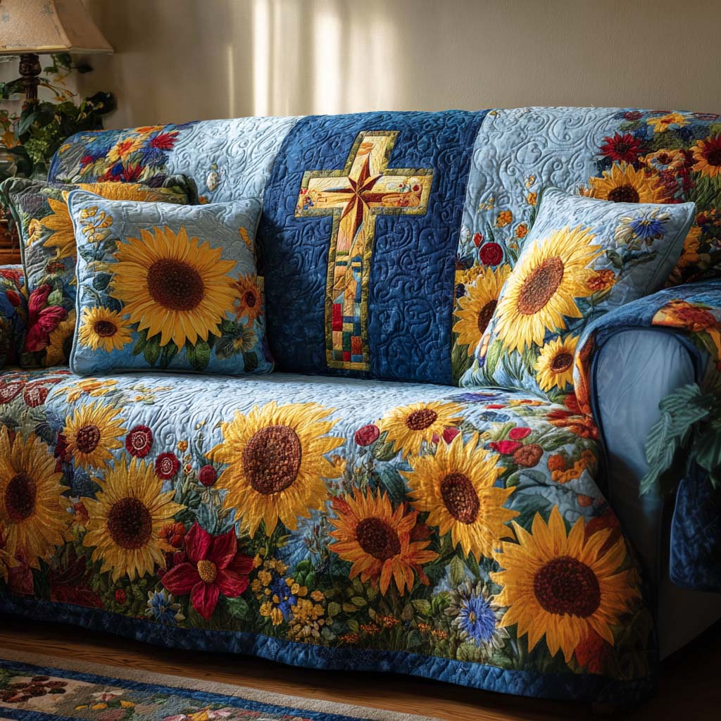 Cross of Peace Quilted Sofa Cover Best Sectional Couch Covers Christian Christmas Gifts