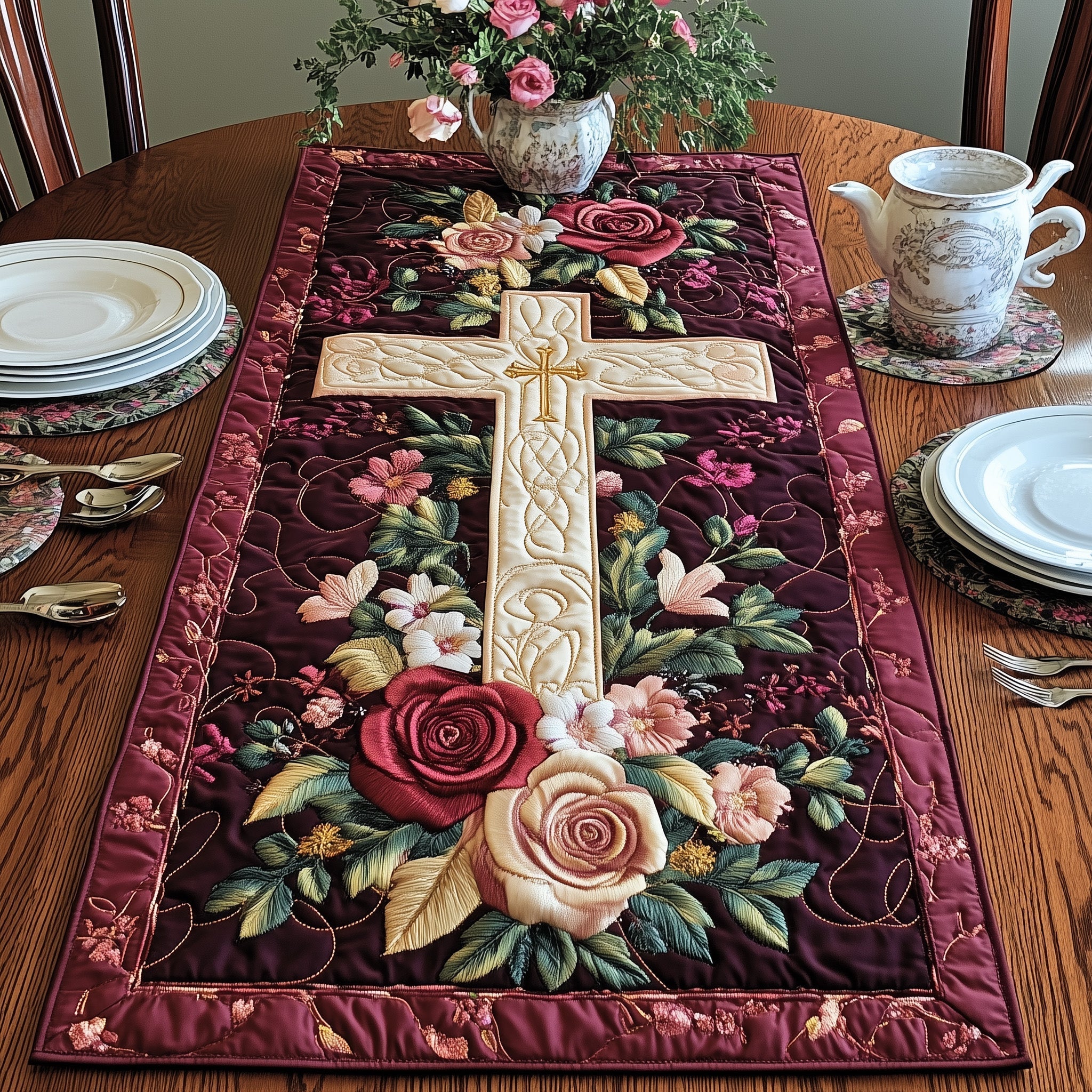 Cross of Serenity Quilted Table Runner Table Runners Long Faith Easter Gifts