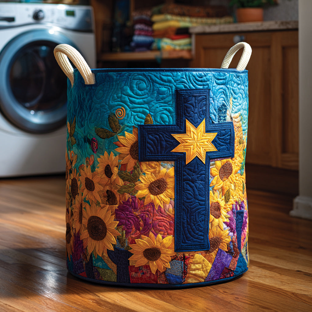 Cross Sunflower Quilted Laundry Basket Good Laundry Baskets Best Presents For Mothers