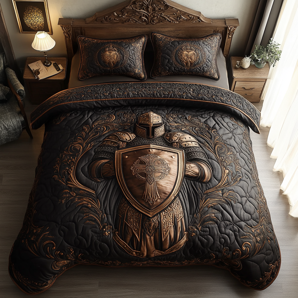 Crusader Knight Quilted Bedding Set Unique Bed Sheets Mother'S Day Gift From Mother To Daughter