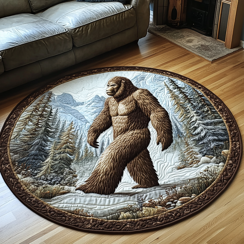 Cryptid Quest Quilted Round Mat Large Circle Rug Bigfoot Gifts Items To Buy