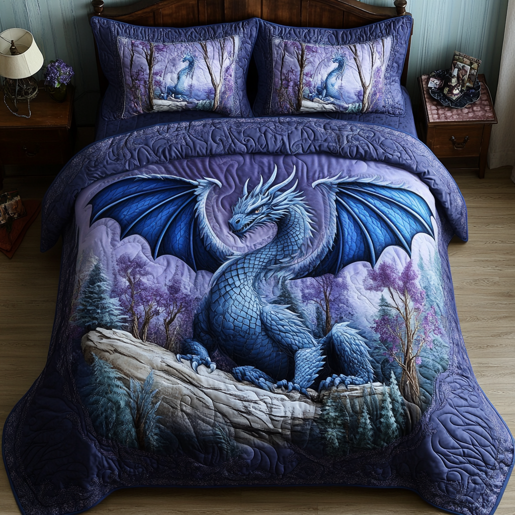 Crystal Breath Quilted Bedding Set Cute Bed Sheets Dragon Father's Day Presents