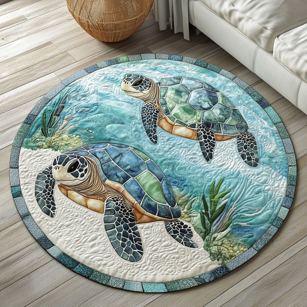 Crystal Lagoon Turtles Quilted Round Mat Home And Decor Turtle Gifts For Dad