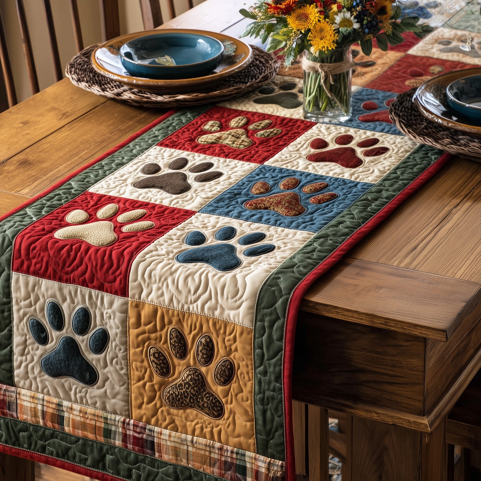 Cuddle Tracks Quilted Table Runner Dining Room Table Toppers Doggy Presents For Christmas