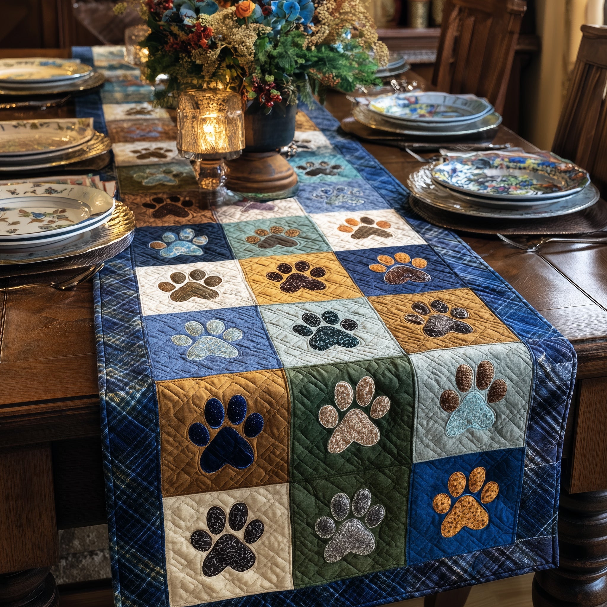 Cuddle Tracks Quilted Table Runner Dining Table Table Runner Cute Dog Owner Gift Ideas