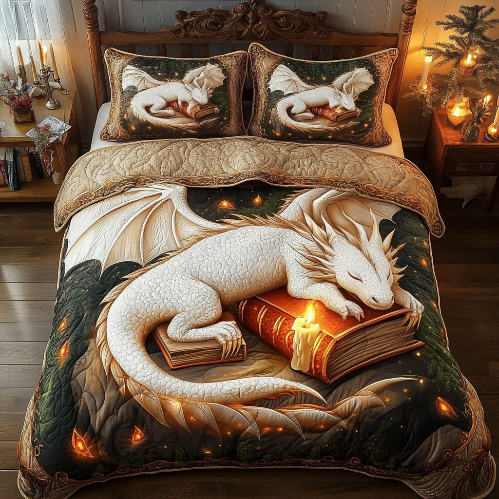 Cuddling Dragon Quilted Bedding Set Unique Bed Sheet Set Best Gifts For Dragon Lovers