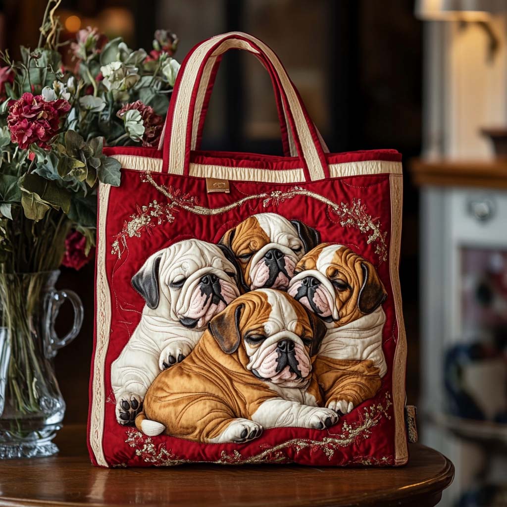 Cuddly Bulldog Pack Quilted Tote Bag Perfect Tote Bag Top Mother's Day Gifts