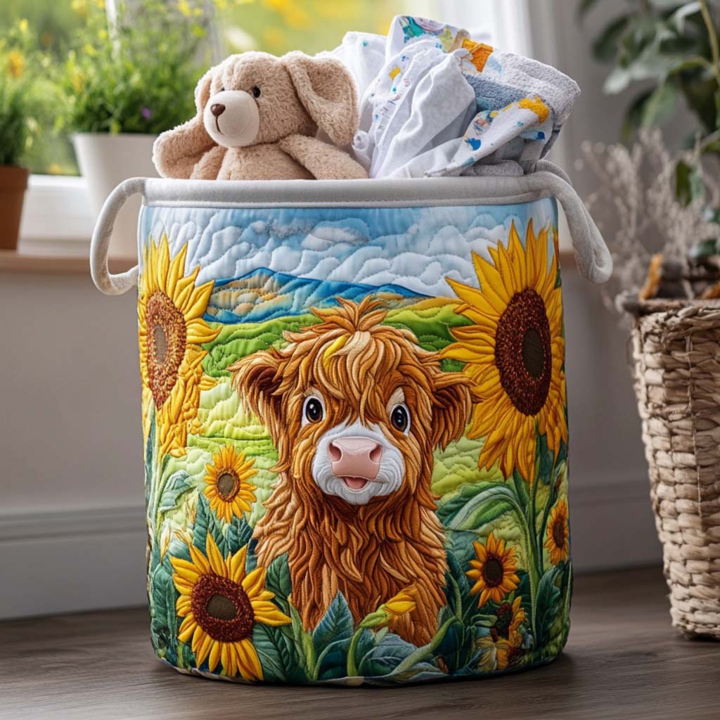 Cuddly Coo Quilted Laundry Basket Hamper Basket Highland Cattle Gifts