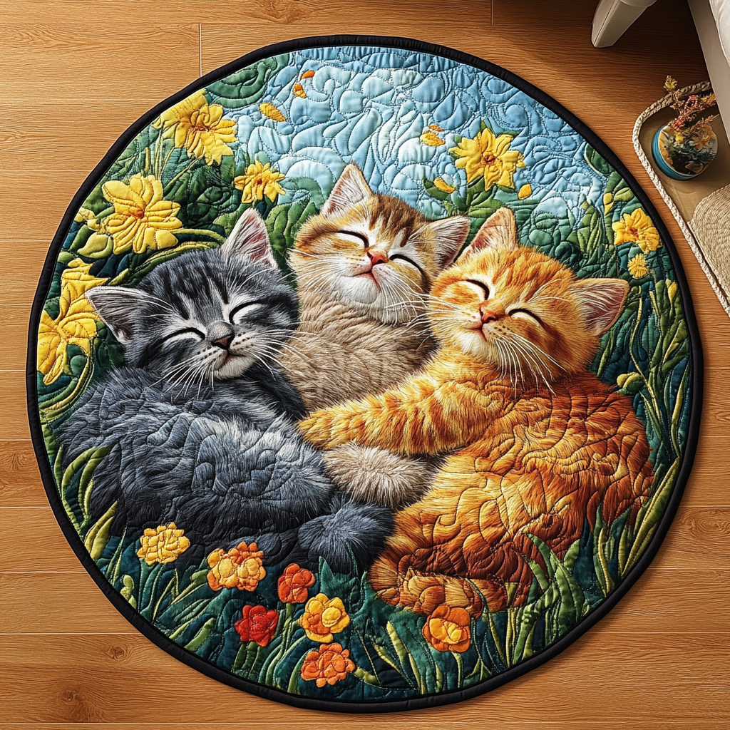 Cuddly Kitten Quilted Round Mat Large Round Area Rugs Cute Gifts For Cat Lovers