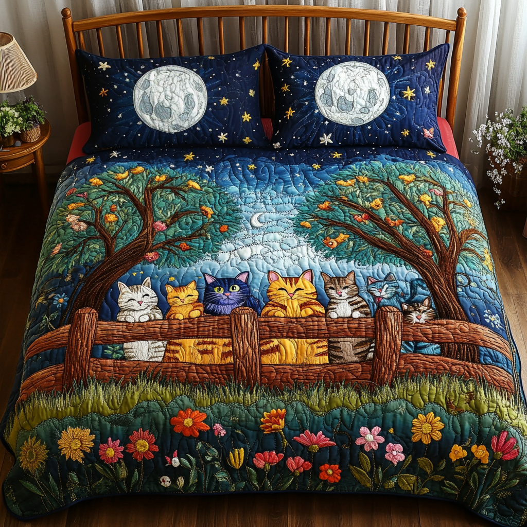 Curious Cat Quilted Bedding Set Bedroom Decorations Themed Cat Presents