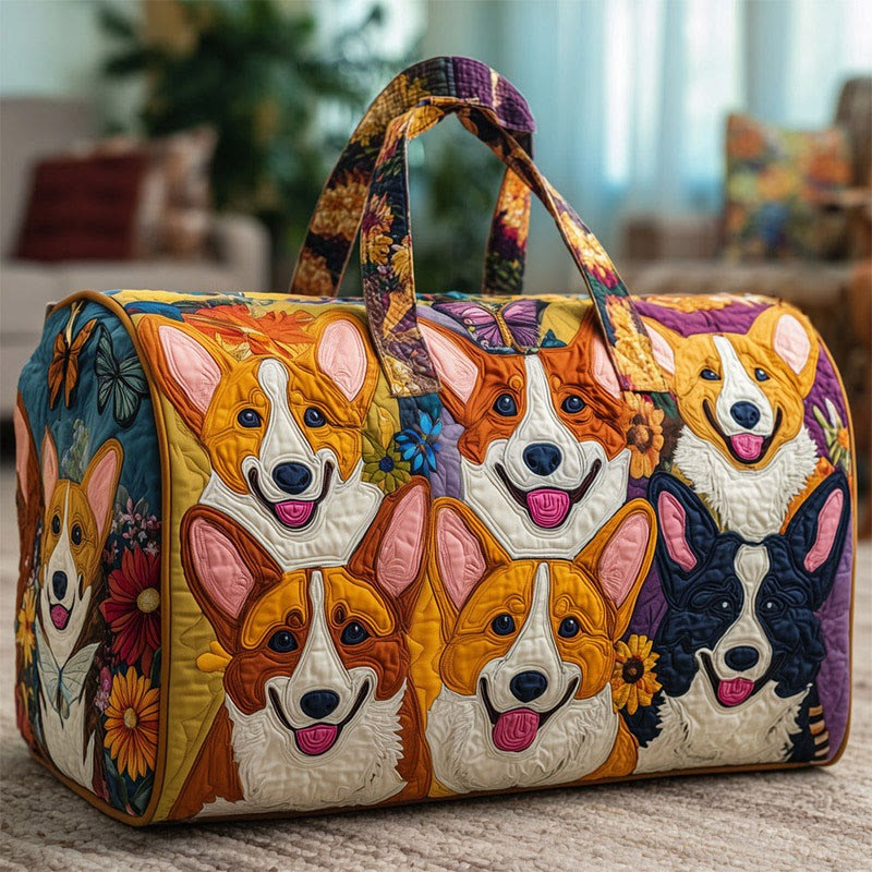 Cute Corgi Art Quilted Duffle Bag Heavy Duty Travel Duffle Bag Gift For Her