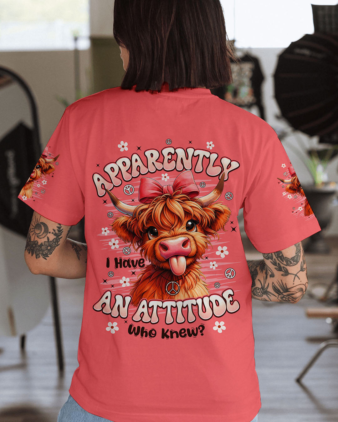 Cute Cow Apparently I Have An Attitude T-Shirt Cow With Pink Bow Peace Merch Gift For Farm Lover