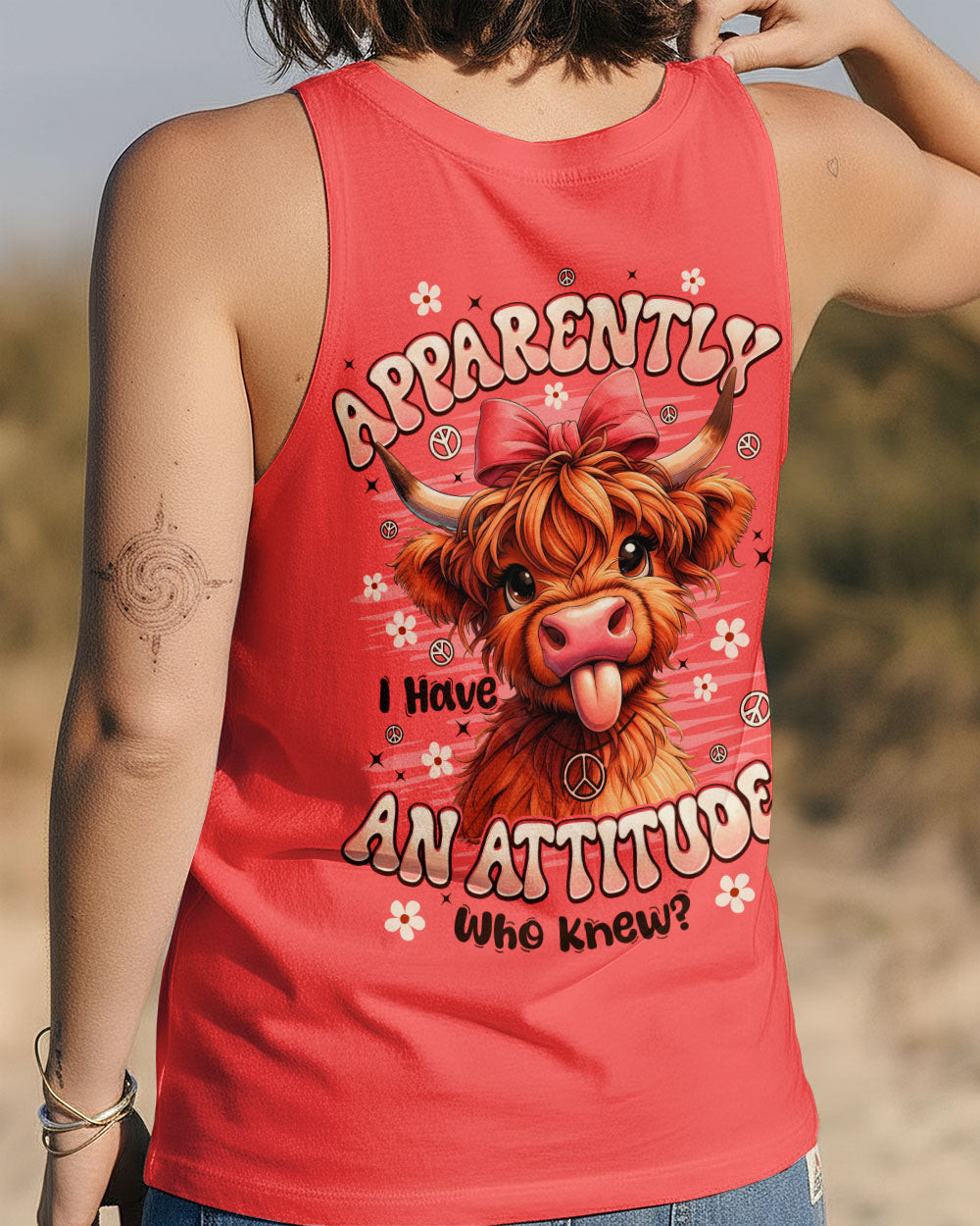 Cute Cow Apparently I Have An Attitude Tank Top Cow With Pink Bow Peace Merch Gift For Sister