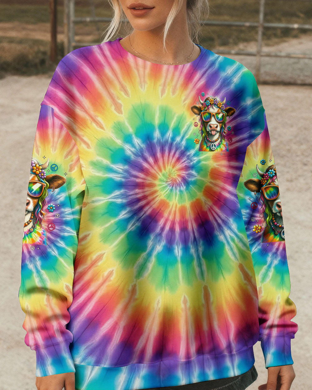 Cute Cow Apparently I Have An Attitude Tie Dye Sweatshirt Funny Cow Merch Hippie Farm Gift
