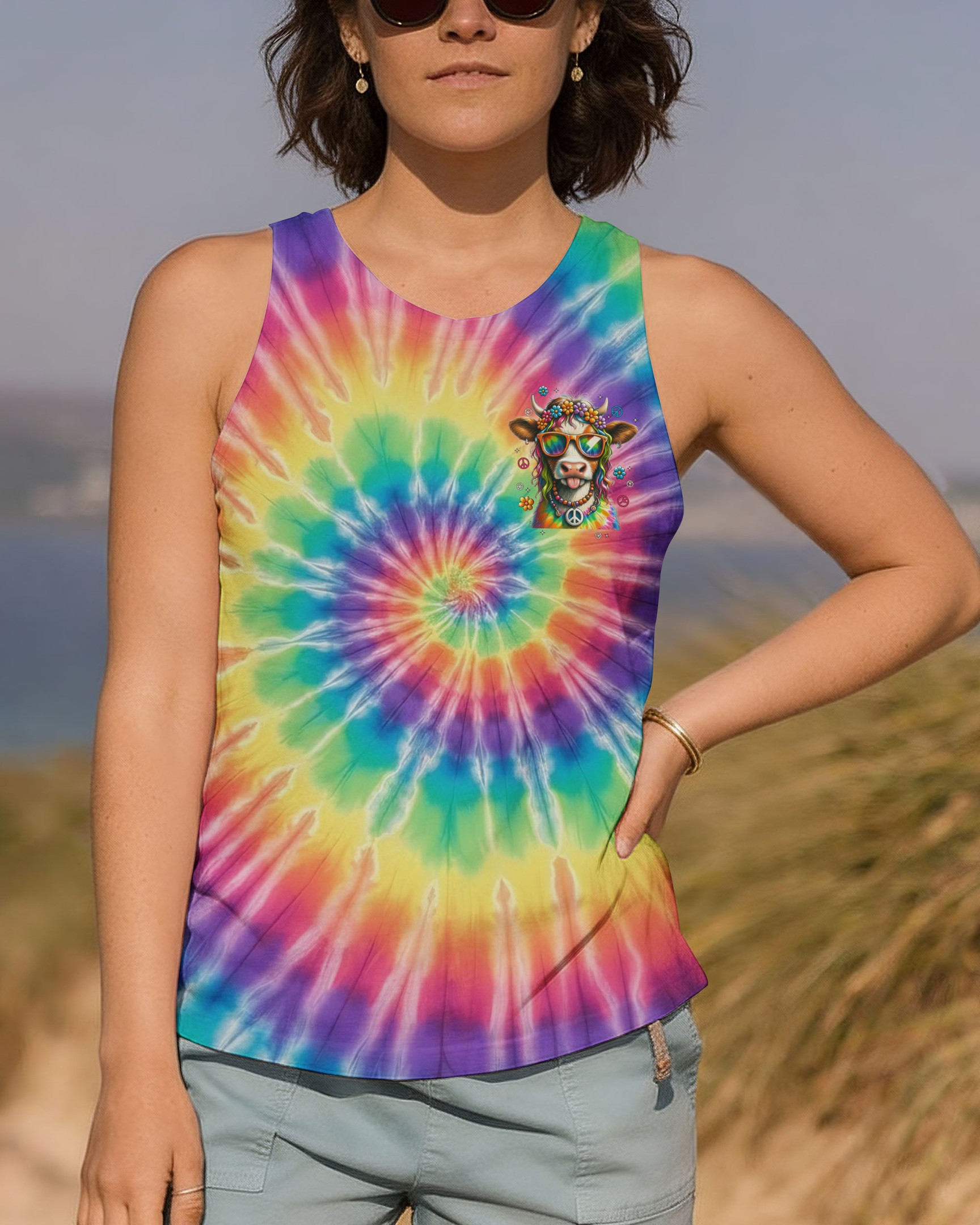 Cute Cow Apparently I Have An Attitude Tie Dye Tank Top Funny Cow Clothing Hippie Farm Gift