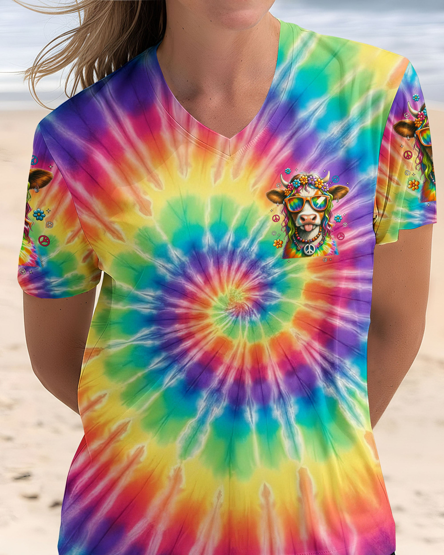 Cute Cow Apparently I Have An Attitude Tie Dye V-Neck Shirt Funny Cow Clothing Hippie Farm Gift