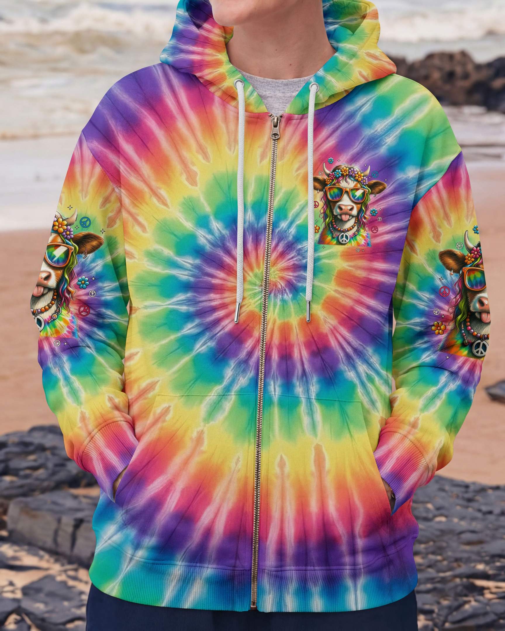 Cute Cow Apparently I Have An Attitude Tie Dye Zip Hoodie Funny Cow Clothing Hippie Farm Gift