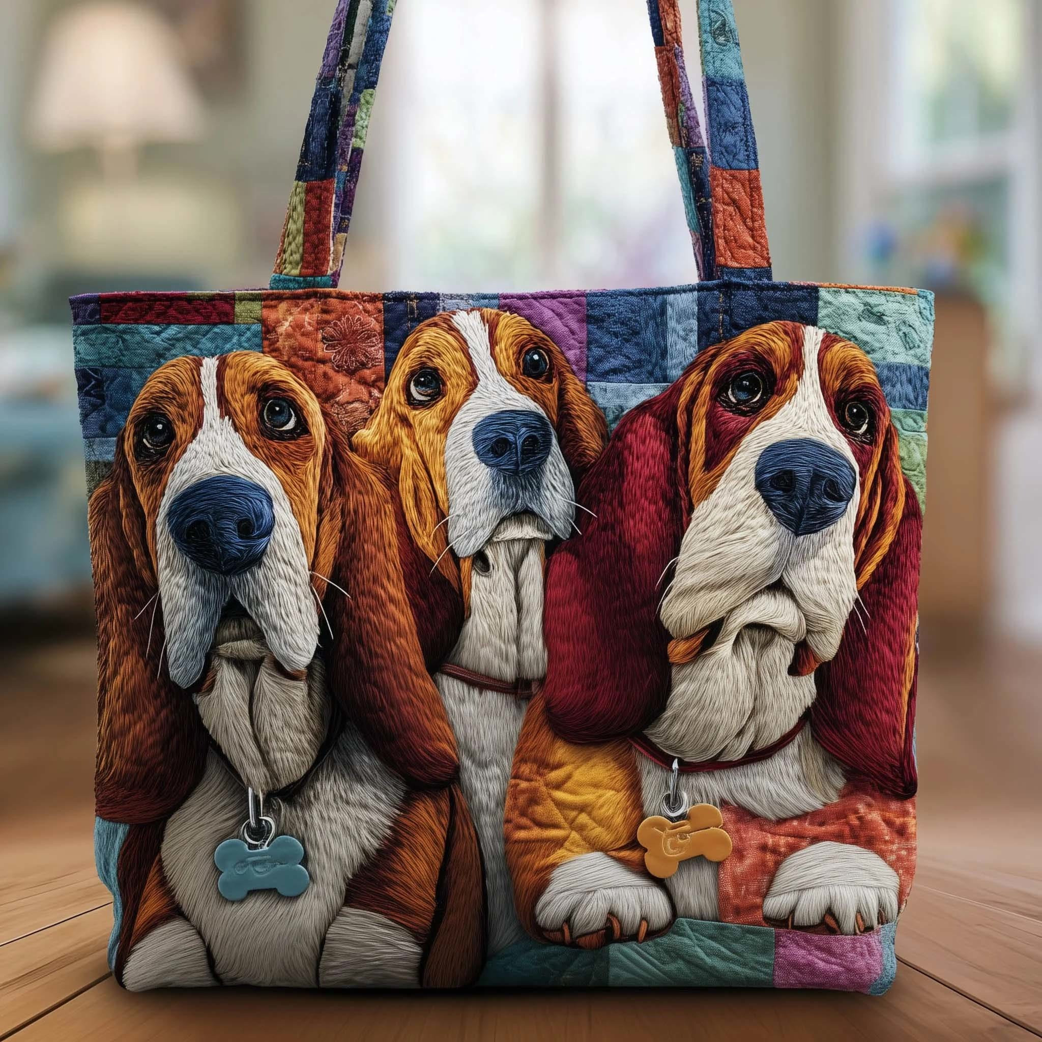 Cute Dogs Quilted Tote Bag Large Eco-friendly Bag For Travel Gift For Dog Lover