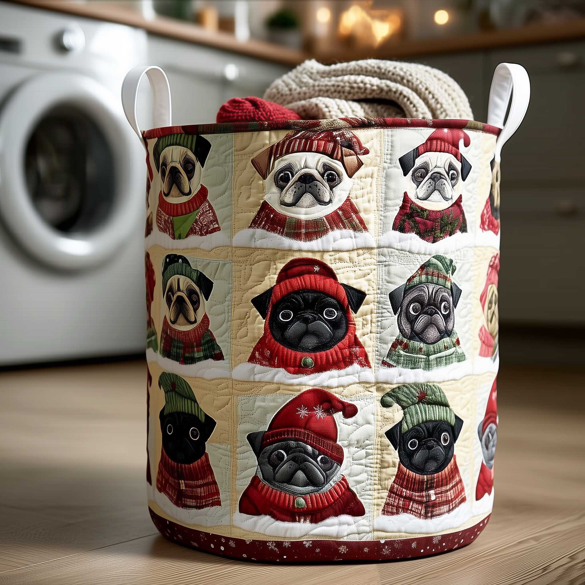 Cute Pug Patchwork Quilted Laundry Basket Kawaii Laundry Basket Christmas Gifts For Her