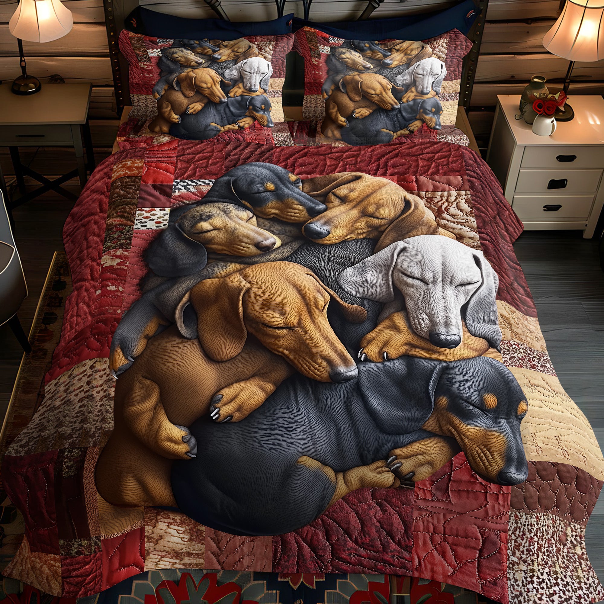Dachshund Delight Quilted Bedding Set Cozy Bedroom Decor Dachshund Merchandise