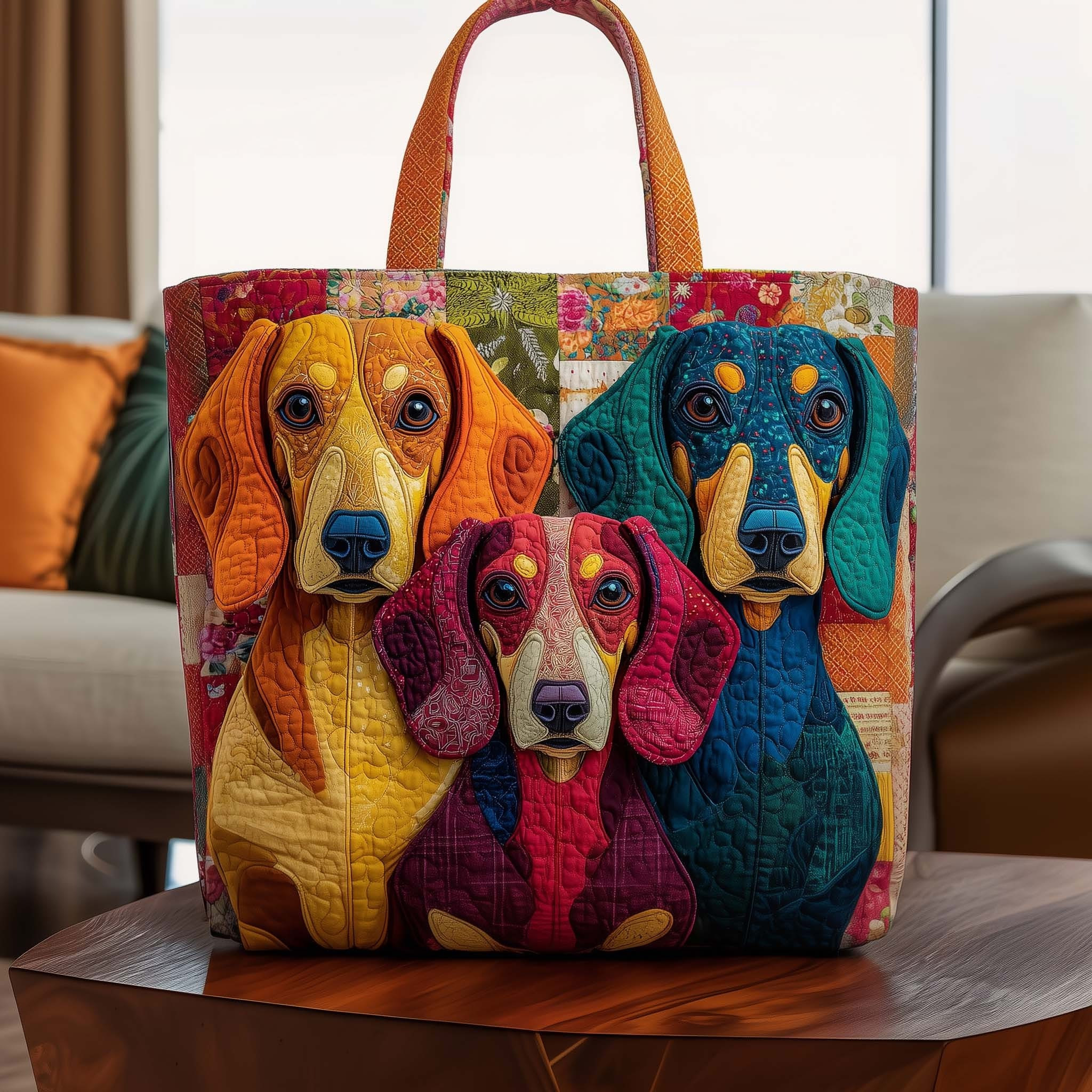 Dachshund Long Companion Quilted Tote Bag Colorful Shoulder Bag Gifts For Sausage Dog Lovers