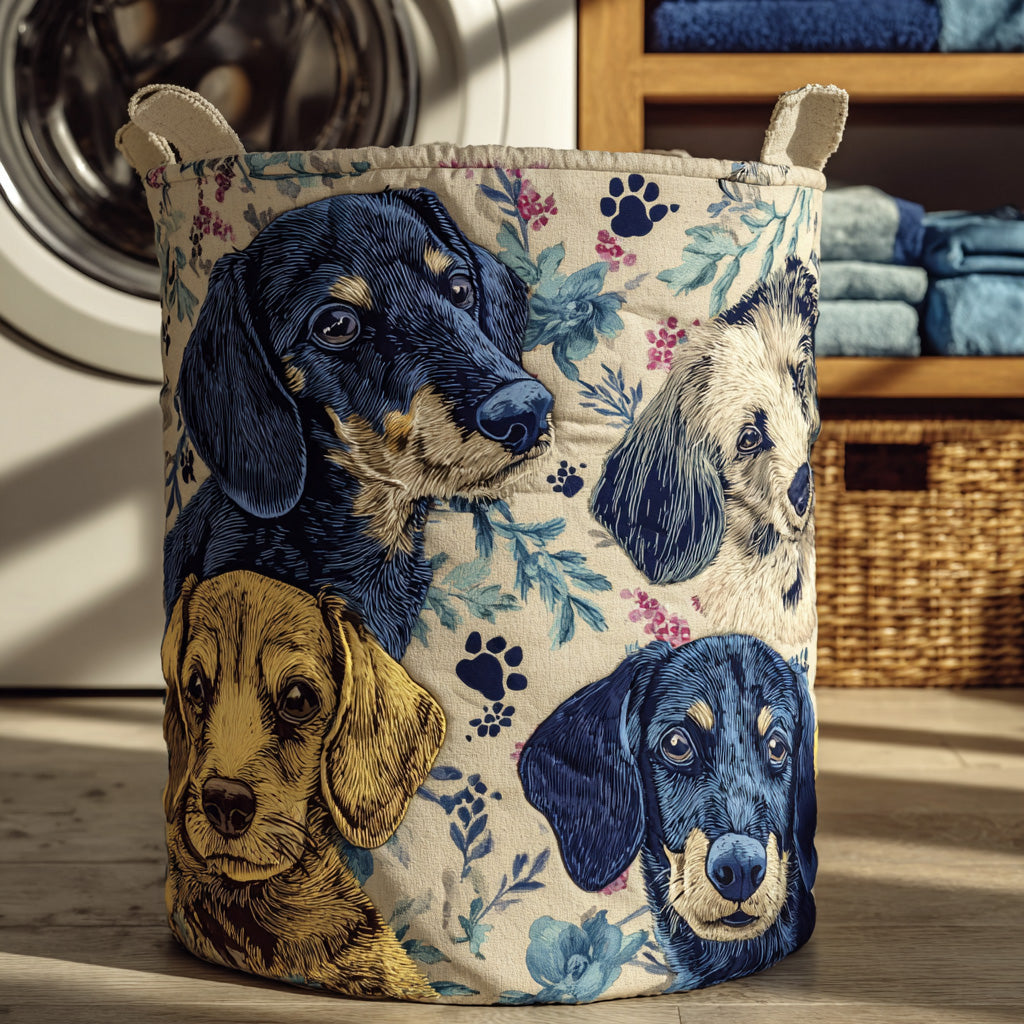 Dachshund Patchwork Portrait Quilted Laundry Basket Laundry Room Decor Ideas Sausage Dog Themed Gifts