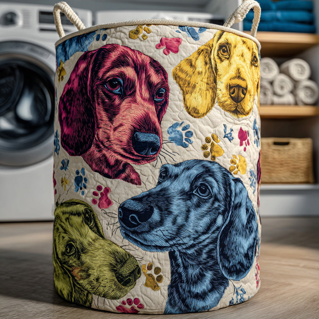Dachshund Pawprint Garden Quilted Laundry Basket Laundry Decor Ideas Sausage Dog Merchandise