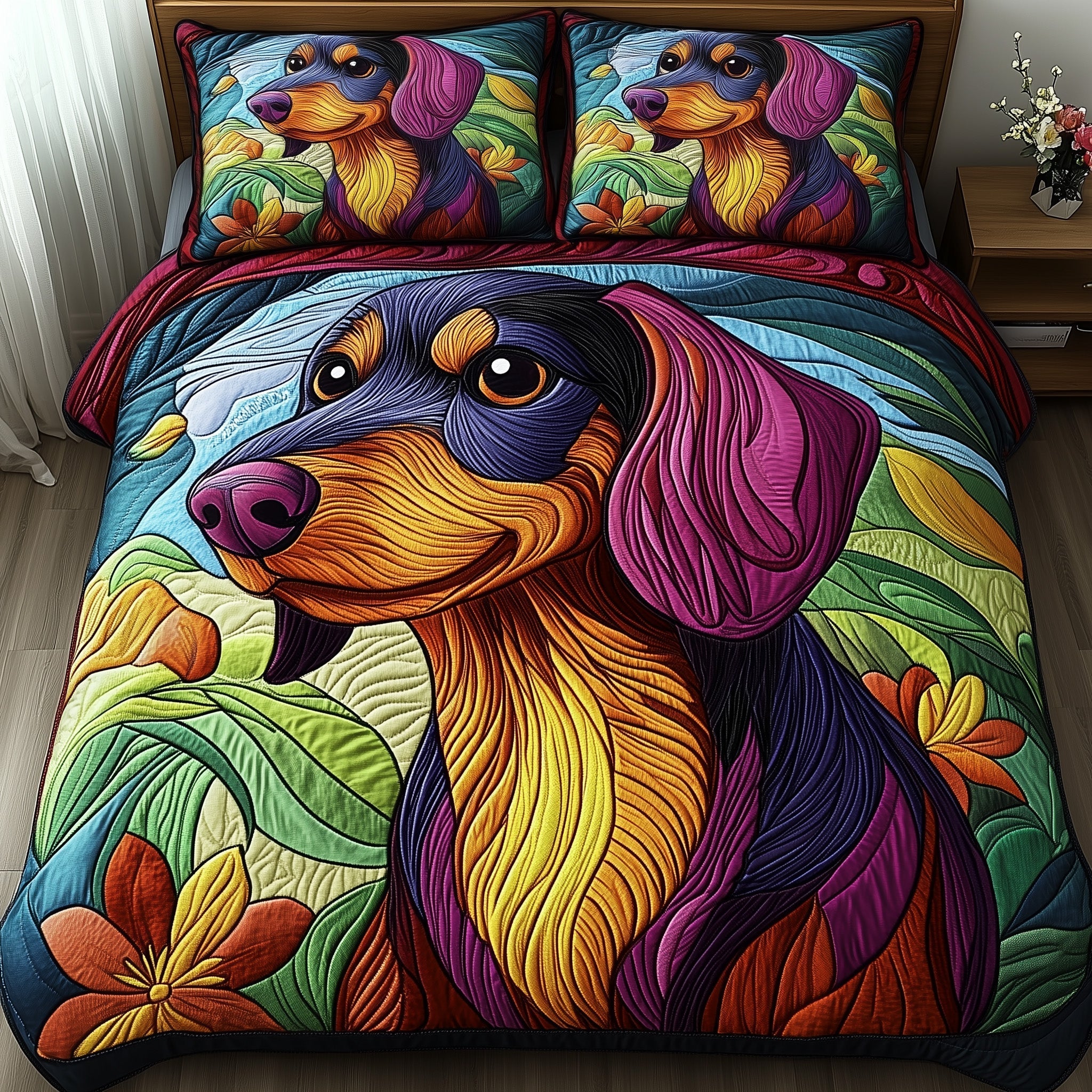 Dachshund Quilted Bedding Set Comforter And Sheet Sets Present Ideas For Dog Lovers