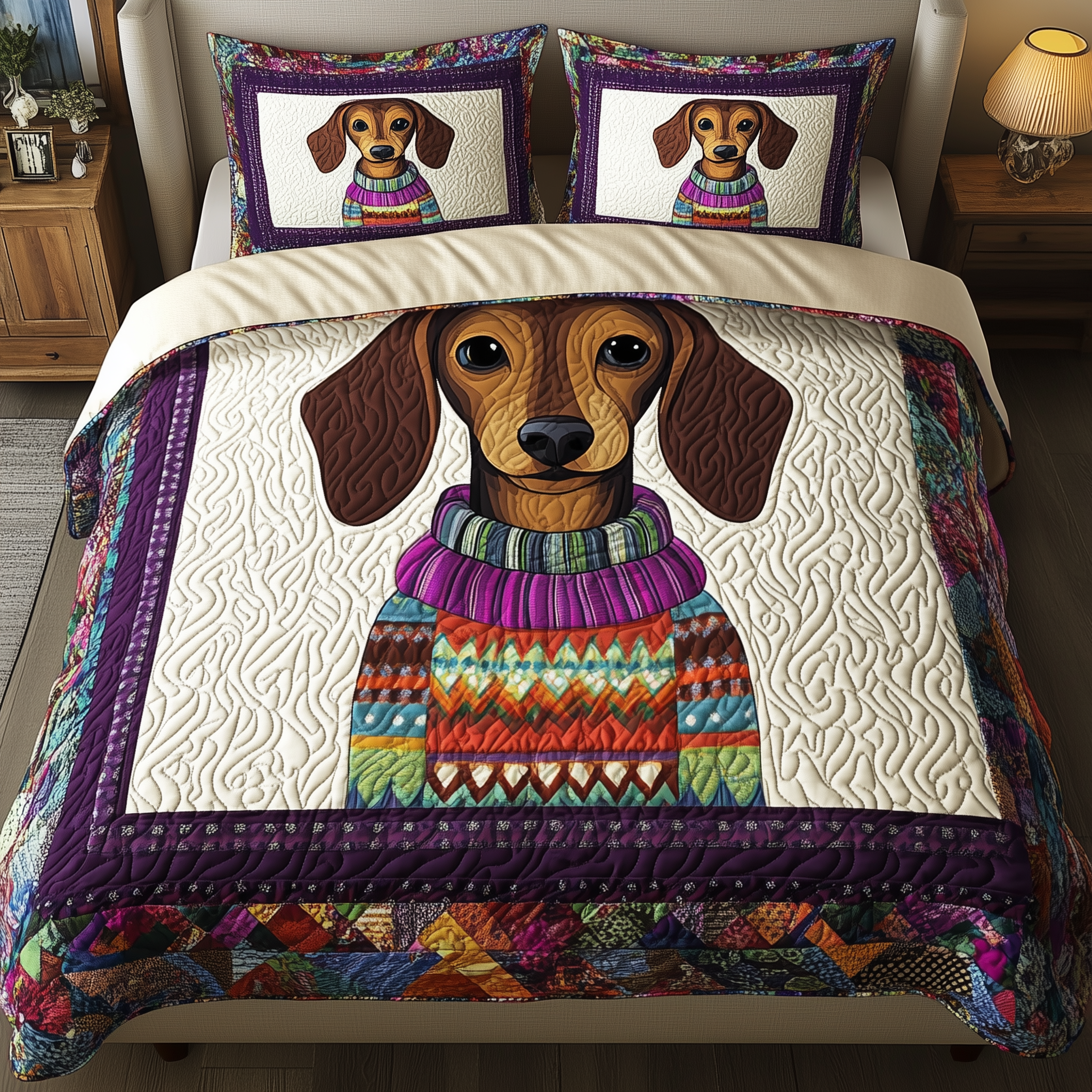 Dachshund Quilted Bedding Set Comforter Sets Gifts With Dachshunds On Them