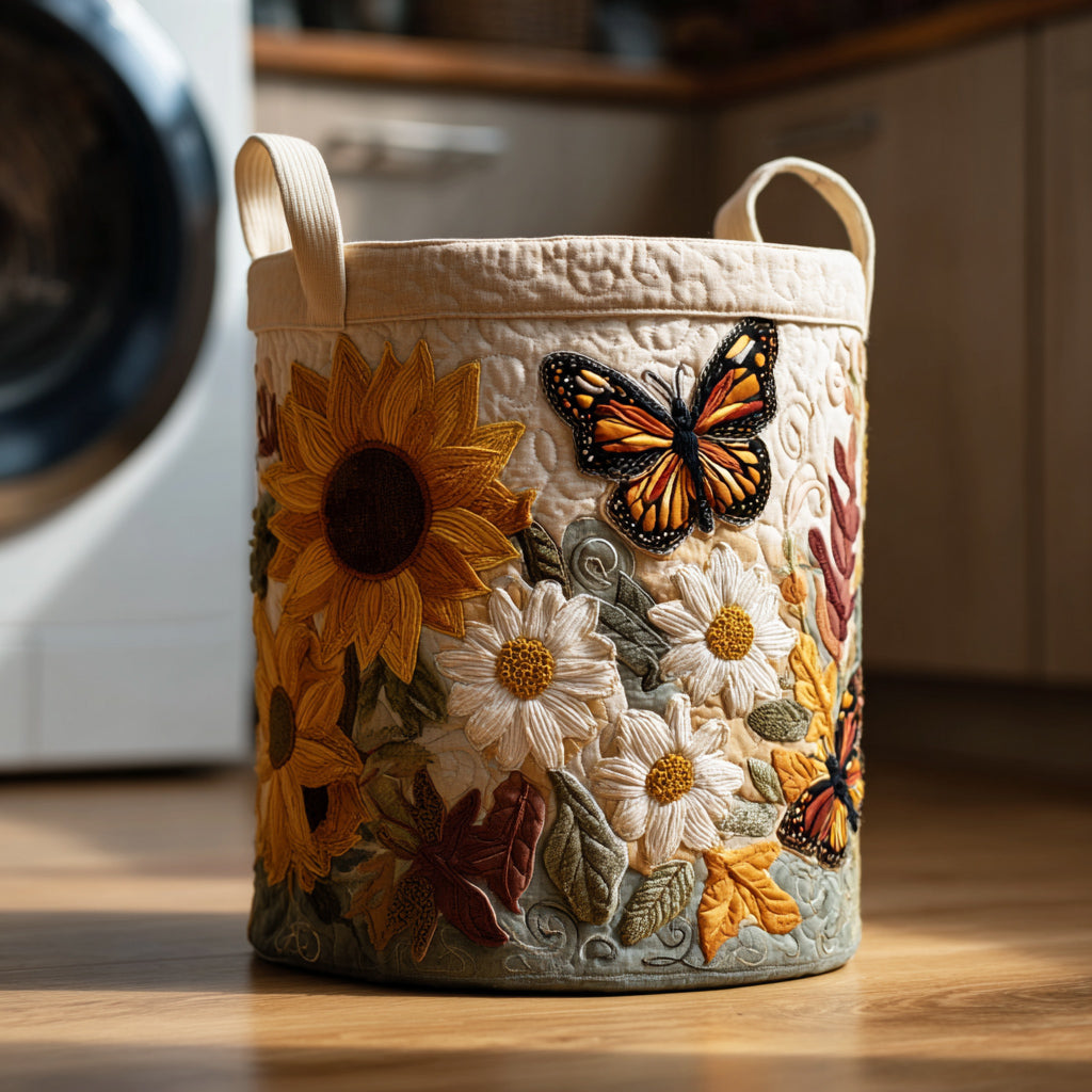 Dahlia Sunflower Quilted Laundry Basket Best Laundry Basket Best Gift For Mother On Mother's Day