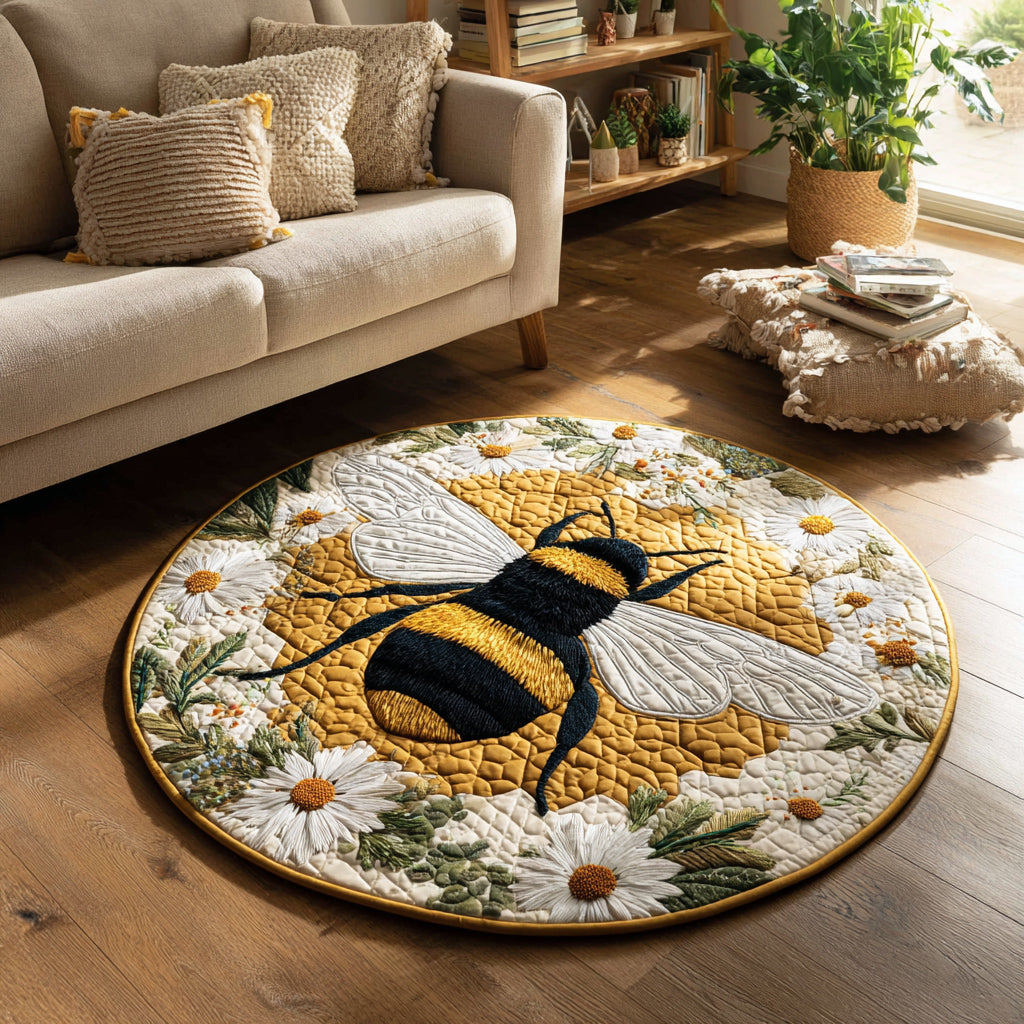 Daisy Bee Quilted Round Mat Round Floor Rugs For Sale Bee Themed Gifts For Her