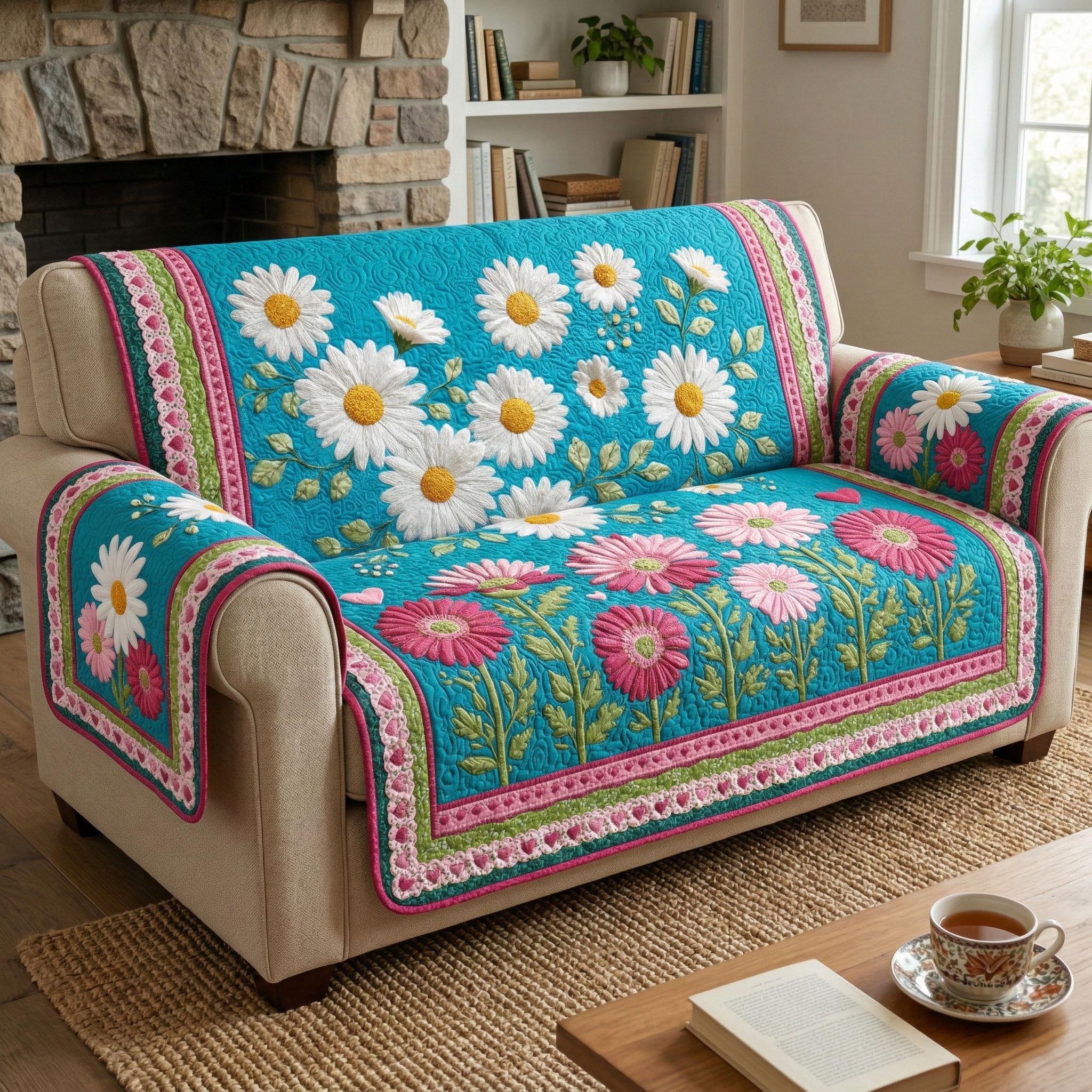 Daisy Breeze Quilted Sofa Cover Sofa Saver Covers Daisy Plant Gifts