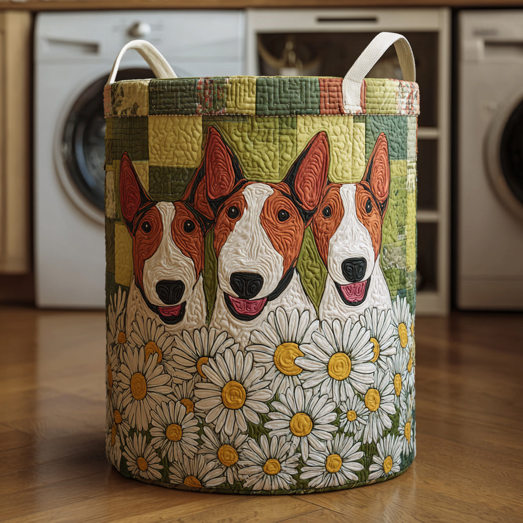 Daisy Bull Terrier Quilted Laundry Basket Best Dirty Clothes Hamper Bulldog Themed Gifts