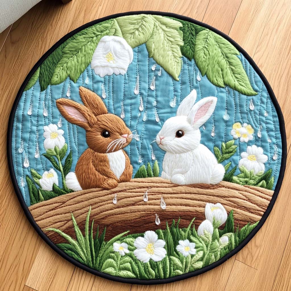 Daisy Bunny Quilted Round Mat Living Room Decor Presents For Rabbit Lovers