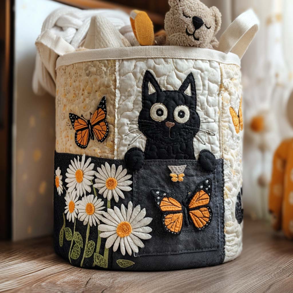 Daisy Cat Quilted Laundry Basket Home Decor Cute Cat Presents
