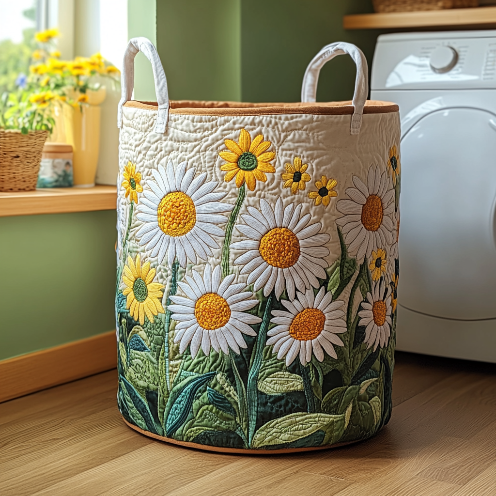 Daisy Charm Quilted Laundry Basket Home Decor Styles Mother's Day Gifts For Coworkers