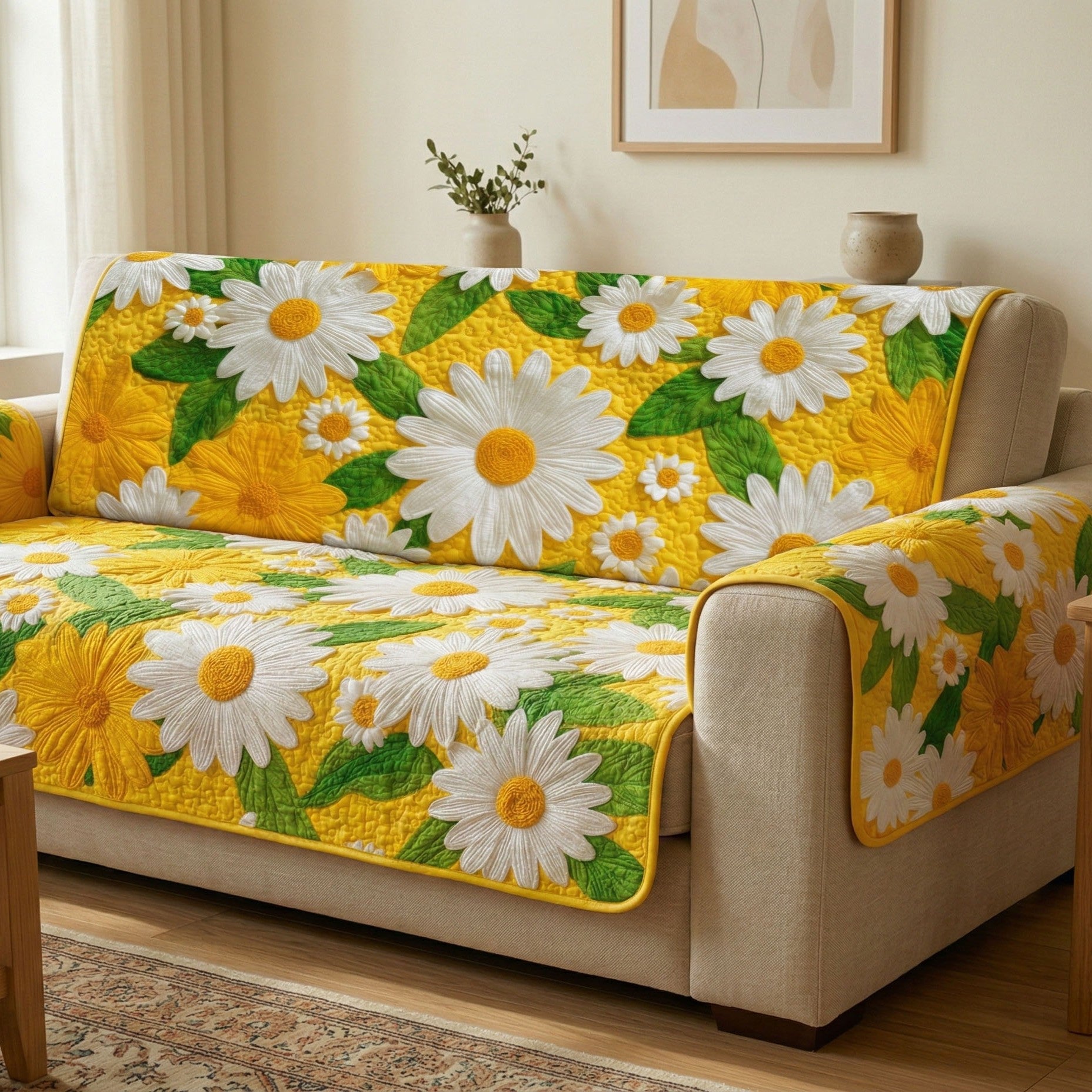 Daisy Charm Quilted Sofa Cover Living Room Decorations Presents For Flower Lovers