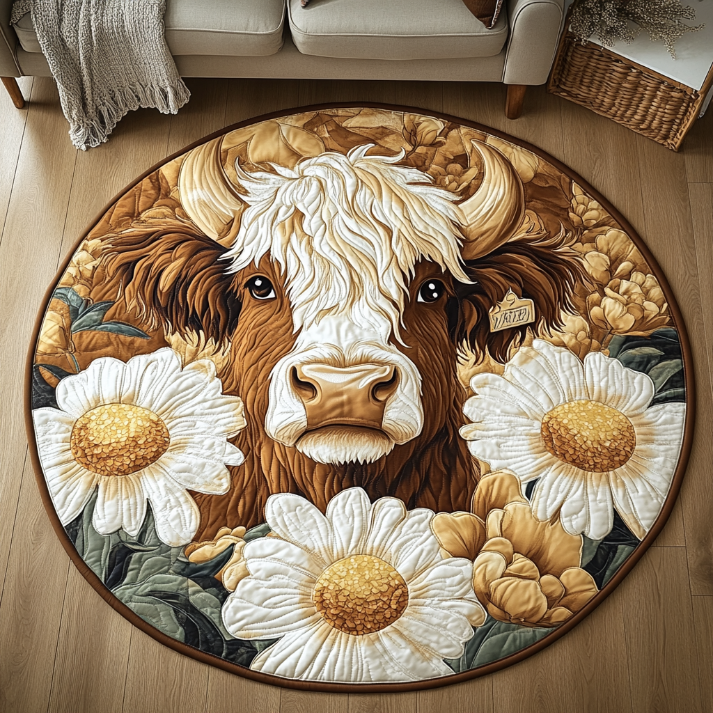 Daisy Cow Quilted Round Mat Living Room Theme Ideas Best Gifts For Farmers