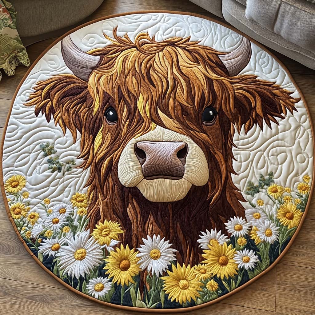 Daisy Delight Quilted Round Mat Circle Floor Mat Presents For Farmer Dads