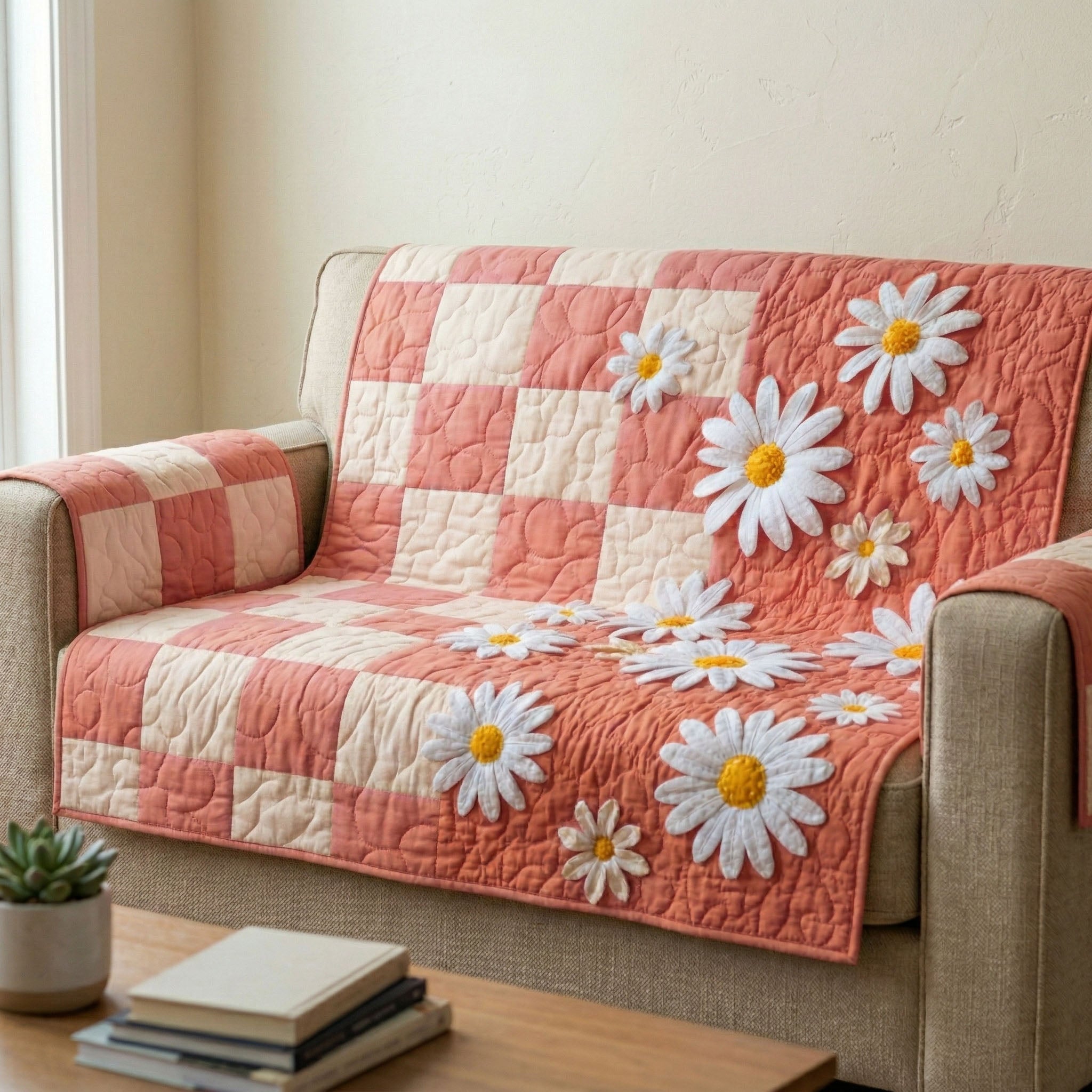Daisy Dream Quilted Sofa Cover Furniture Slipcovers For Sofas Flower Daisy Birthday Gifts