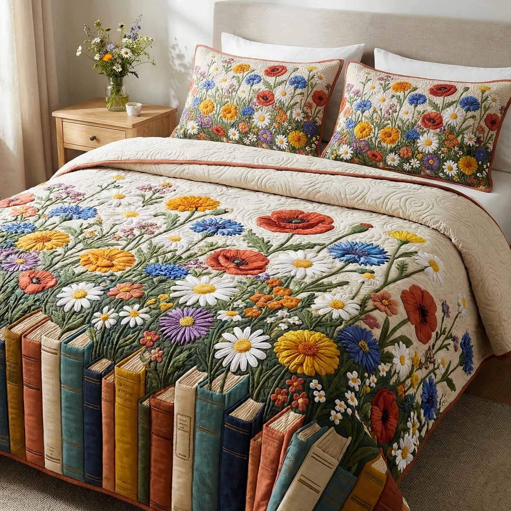 Daisy Editions Quilted Bedding Set Cute Book Floral Bedspread Set Gifts For Sisters