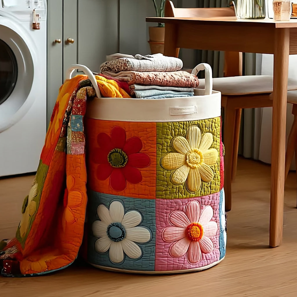 Daisy Flower Quilted Laundry Basket Best Clothes Hamper Best Gifts For Mom Birthday